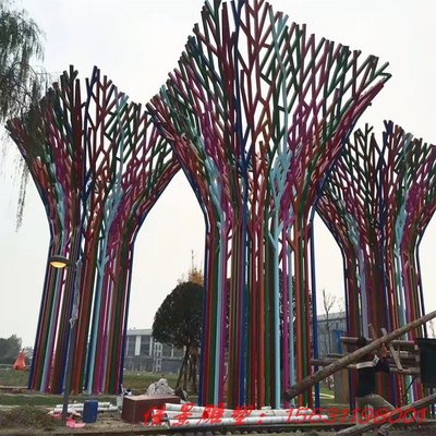 廣場(chǎng)不銹鋼鏤空樹造型雕塑 不銹鋼金屬廊架雕塑